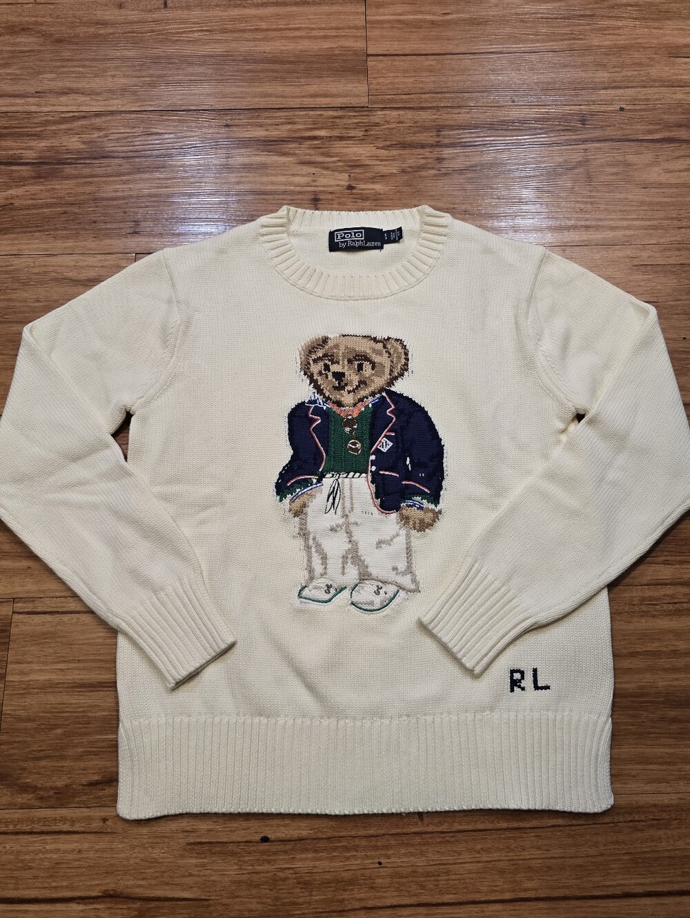 🐻 Polo Ralph Lauren Polo Bear Sweater Size Small Cream Knit Preppy Teddy RTR - Picture 7 of 13